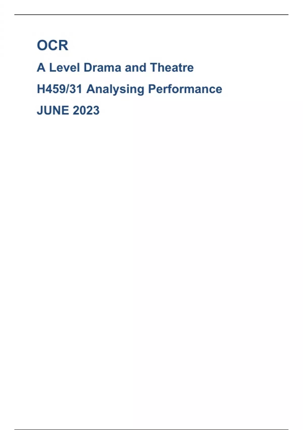 OCR A Level Drama and Theatre H459/31 Analysing Performance JUNE 2023 ...