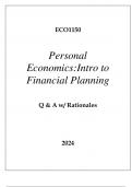 ECO1150 PERSONAL ECONOMICS (INTRO TO FINANCIAL PLANNING) EXAM Q & A 