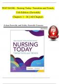 TEST BANK For Nursing Today: Transition and Trends, 11th Edition (Zerwekh), Verified Chapters 1 - 26, Complete Newest Version