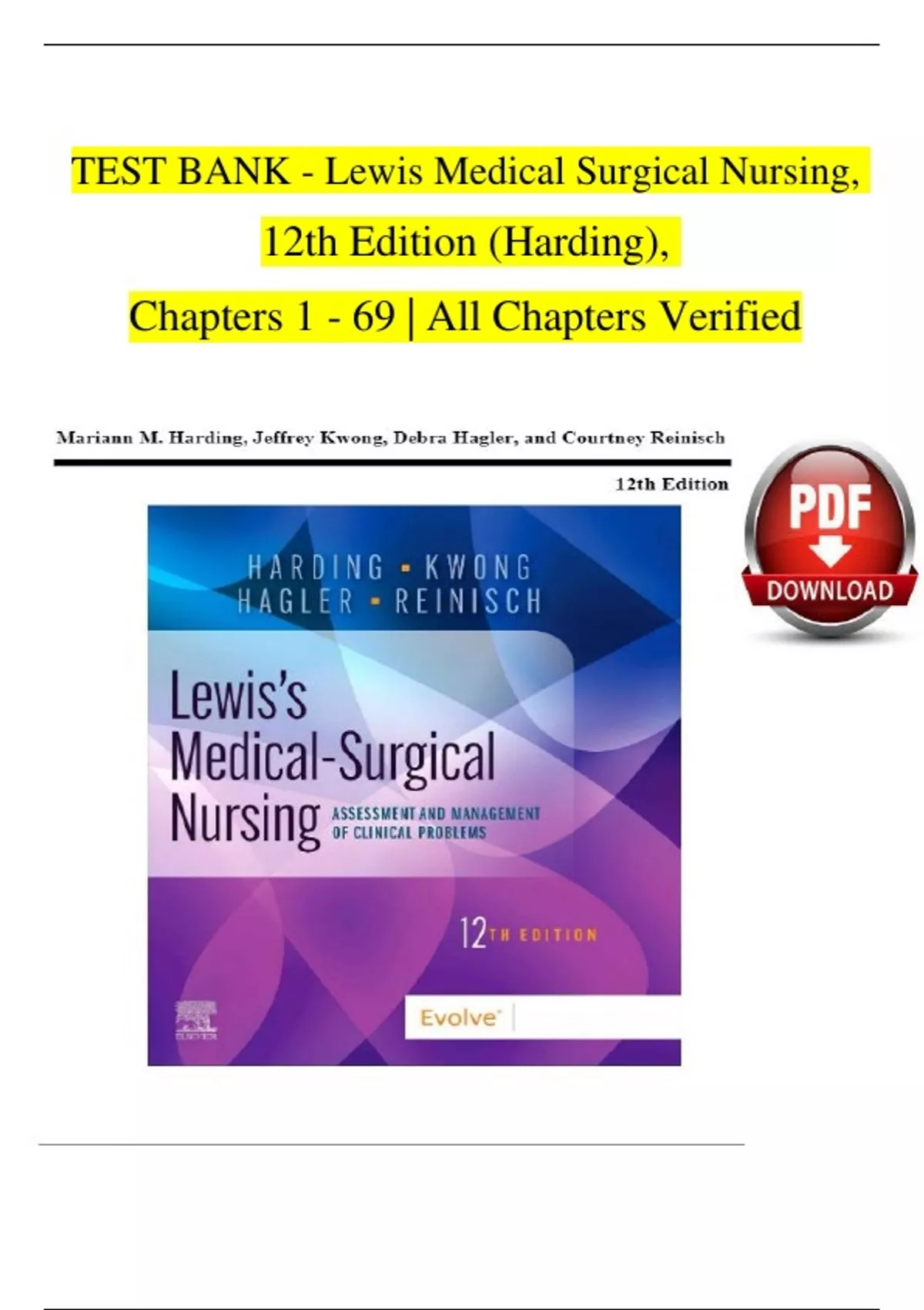 TEST BANK For Lewis Medical Surgical Nursing, 12th Edition By Mariann M ...