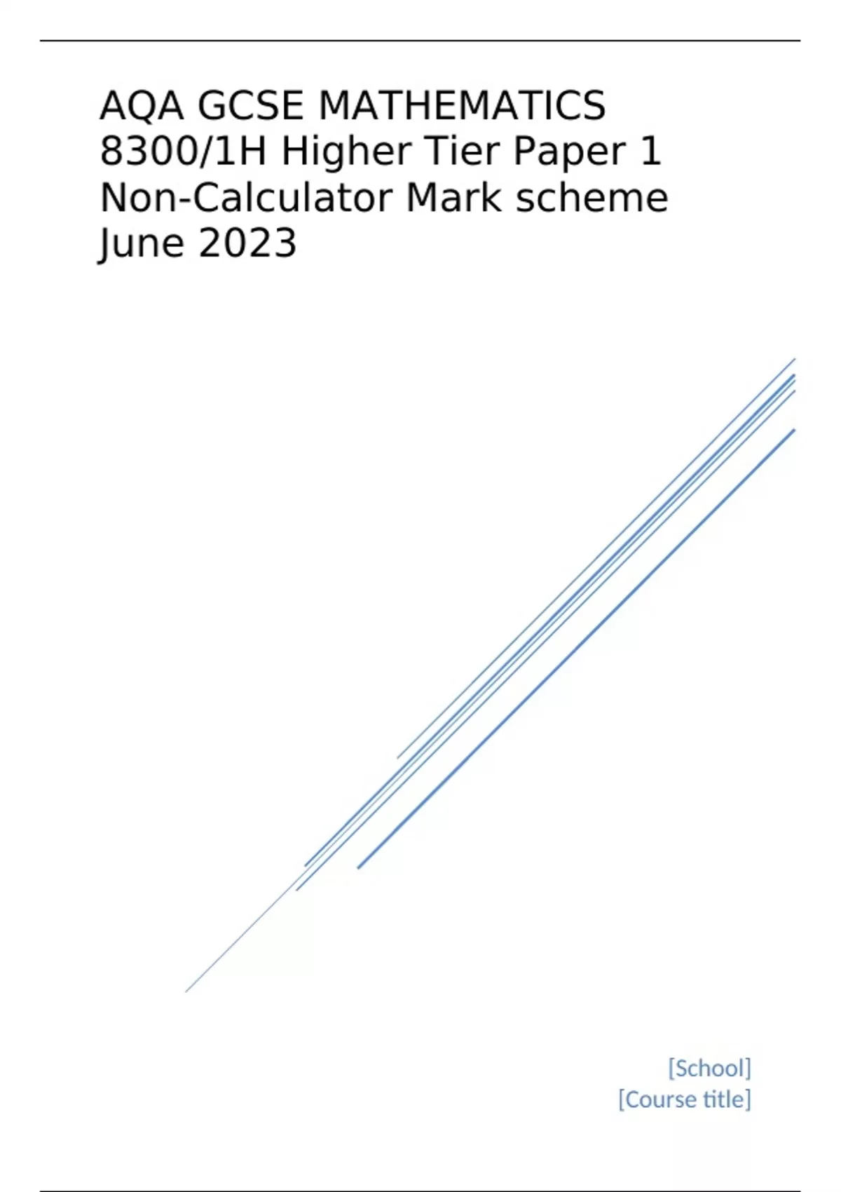 Aqa Gcse Mathematics Higher Tier Paper 1 Question Paper And Mark Scheme June 2023 Stuvia Us 0498