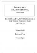 Solutions Manual With Test Bank For Essential Statistics 3rd Edition By Robert Gould, Rebecca Wong, Colleen Ryan (All Chapters, 100% Original Verified, A+ Grade)