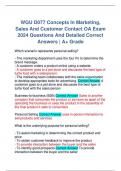 WGU D077 Concepts In Marketing, Sales And Customer Contact OA Exam 2024 Questions And Detailed Correct Answers | A+ GRADE