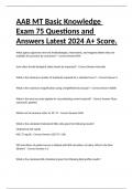 AAB MT Basic Knowledge Exam 75 Questions And Answers Latest 2024 A+ Score.