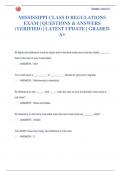 MISSISSIPPI CLASS D REGULATIONS  EXAM | QUEMISSISSIPPI CLASS D REGULATIONS  EXAM | QUESTIONS & ANSWERS  (VERIFIED) | LATEST UPDATE | GRADED  A+STIONS & ANSWERS  (VERIFIED) | LATEST UPDATE | GRADED  A+