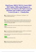 Midterm & Final Exams: NR511/ NR 511 (ALL Latest  Updates STUDY BUNDLE WITH COMPLETE SOLUTIONS) Differential Diagnosis & Primary Care Review| Questions and Verified Answers| 100% Correct |Grade A – Chamberlain