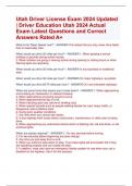 Utah Driver License Exam 2024 Updated | Driver Education Utah 2024 Actual Exam Latest Questions and Correct Answers Rated A+