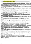 Gas 2 License Practice Exam 1. 1. What are two main purposes of gas pressure regulators?: To reduce the supply main pressure to the house pressure and to maintain a constant downstream pressure regardless of the changes in flow rate. 2. 2. What are three 