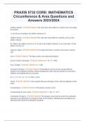 PRAXIS 5732 CORE: MATHEMATICS Circumference & Area Questions and Answers 2023/2024
