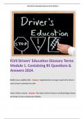 FLVS Drivers' Education Glossary Terms Module 1. Containing 85 Questions & Answers 2024. Terms like; Bodily Injury Liability (BIL) - Answer: Supplemental coverage required for drivers who've been convicted of a DUI.