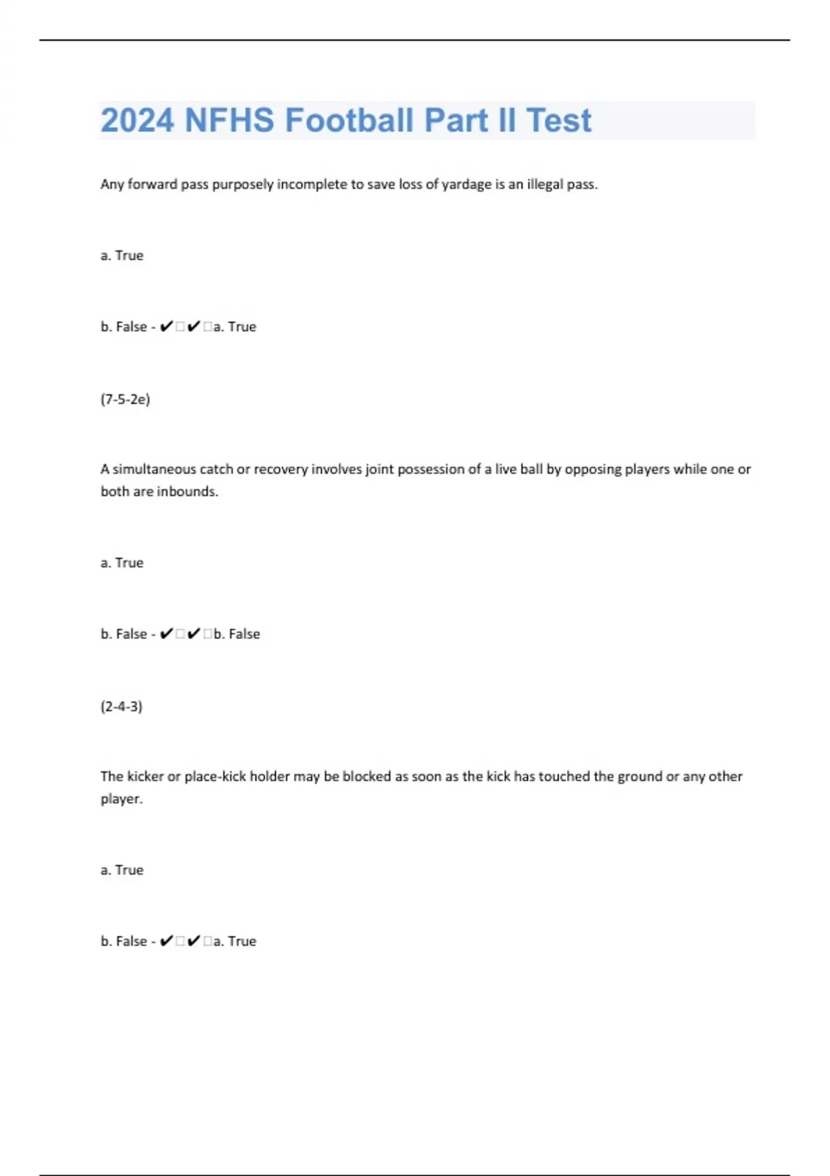 2024 NFHS Football Part II Test|100 Test Review Questions With Complete ...