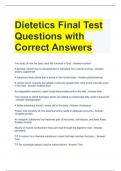 Dietetics Final Test Questions with Correct Answers