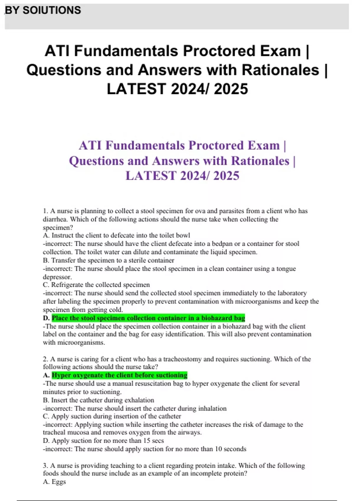 ATI Fundamentals Proctored Exam Questions and Answers with Rationales