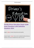 Florida Driver Education Study Guide Exam Questions with Definitive Solutions 2024. 