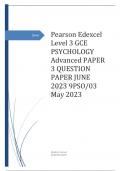  Edexcel Level 3 GCE PSYCHOLOGY Advanced PAPER 3 QUESTION PAPER JUNE 2023 9PSO/03 May 2023