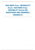 SOS NERC Prep -RElIABILITY  Exam/ SOS NERC Prep - RElIABILITY Exam| 200  QUESTIONS AND ANSWERS |  GRADED A+