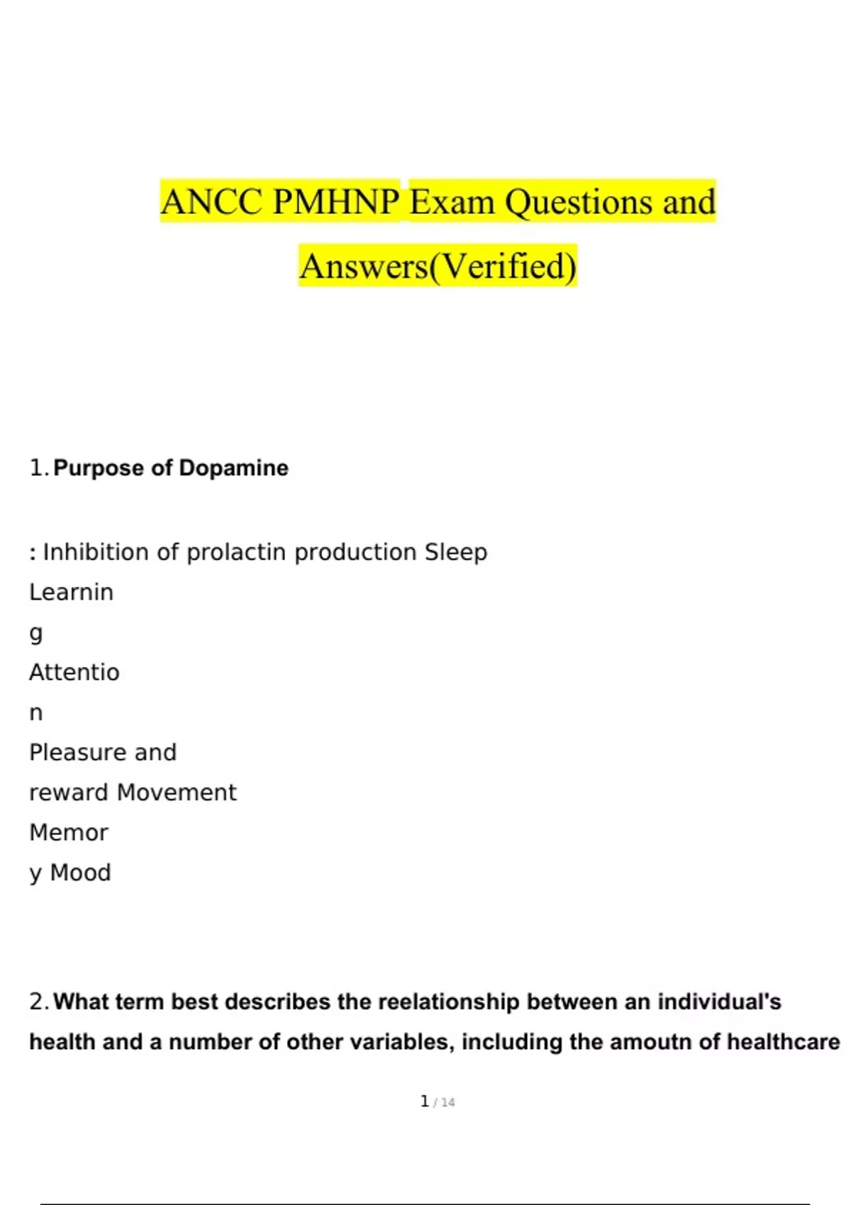 ANCC PMHNP Exam Questions and Answers (2024 / 2025) (Verified Answers