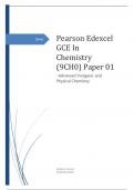 Edexcel GCE In Chemistry (9CH0) Paper 01 : Advanced Inorganic and Physical Chemistry JUNE 2023