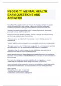 NSG350 T1 MENTAL HEALTH EXAM QUESTIONS AND ANSWERS