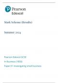 GCSE EDEXCEL May 2024 Business Paper 1 Mark Scheme 