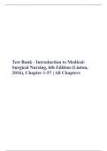 1 Exam (elaborations) Test Bank - Introduction to Medical-Surgical Nursing, 6th Edition (Linton, 2016), Chapter 1-57 | All Chapters 2 Exam (elaborations) Test Bank - Medical-Surgical Nursing, 7th Edition (Linton, 2023/20224), Chapter 1-63 | All Chapters