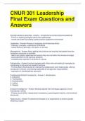 CNUR 301 Leadership Final Exam Questions and Answers 