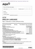 AQA 2024 GCSE ENGLISH LANGUAGE 8700/1 Paper 1 Explorations in creative reading and writing Question Paper & Mark scheme (Merged) June 2024 [VERIFIED]