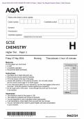 AQA 2024 GCSE CHEMISTRY 8462/1H Paper 1 Higher Tier Question Paper & Mark scheme (Merged) June 2023 [VERIFIED]