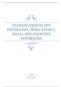 PEARSON EDEXCEL AS PSYCHOLOGYPAPER 1: SOCIAL AND COGNITIVE PSYCHOLOGY MARK SCHEME JUNE 2023