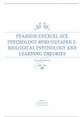 PEARSON EDEXCEL AS  PSYCHOLOGY PAPER 2: BIOLOGICAL PSYCHOLOGY AND LEARNING THEORIES  MARK SCHEME JUNE 2023