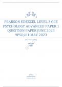 PEARSON EDEXCEL LEVEL 3 A LEVEL PSYCHOLOGY ADVANCED PAPER 1 QUESTION PAPER JUNE  2023