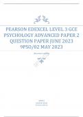 PEARSON EDEXCEL LEVEL 3A LEVEL PSYCHOLOGY ADVANCED PAPER 2 QUESTION PAPER JUNE 2023  