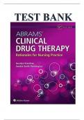 TEST BANK FOR ABRAMS’ CLINICAL DRUG THERAPY RATIONALES FOR NURSING PRACTICE 12TH EDITION GERALYN FRANDSEN/ RECENT UPDATE 2024 CHAPTER 1-58 QUESTIONS AND ANSWERS GRADED A+