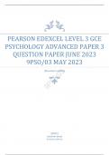 PEARSON EDEXCEL A LEVEL PSYCHOLOGY ADVANCED PAPER 3 QUESTION PAPER JUNE 2023