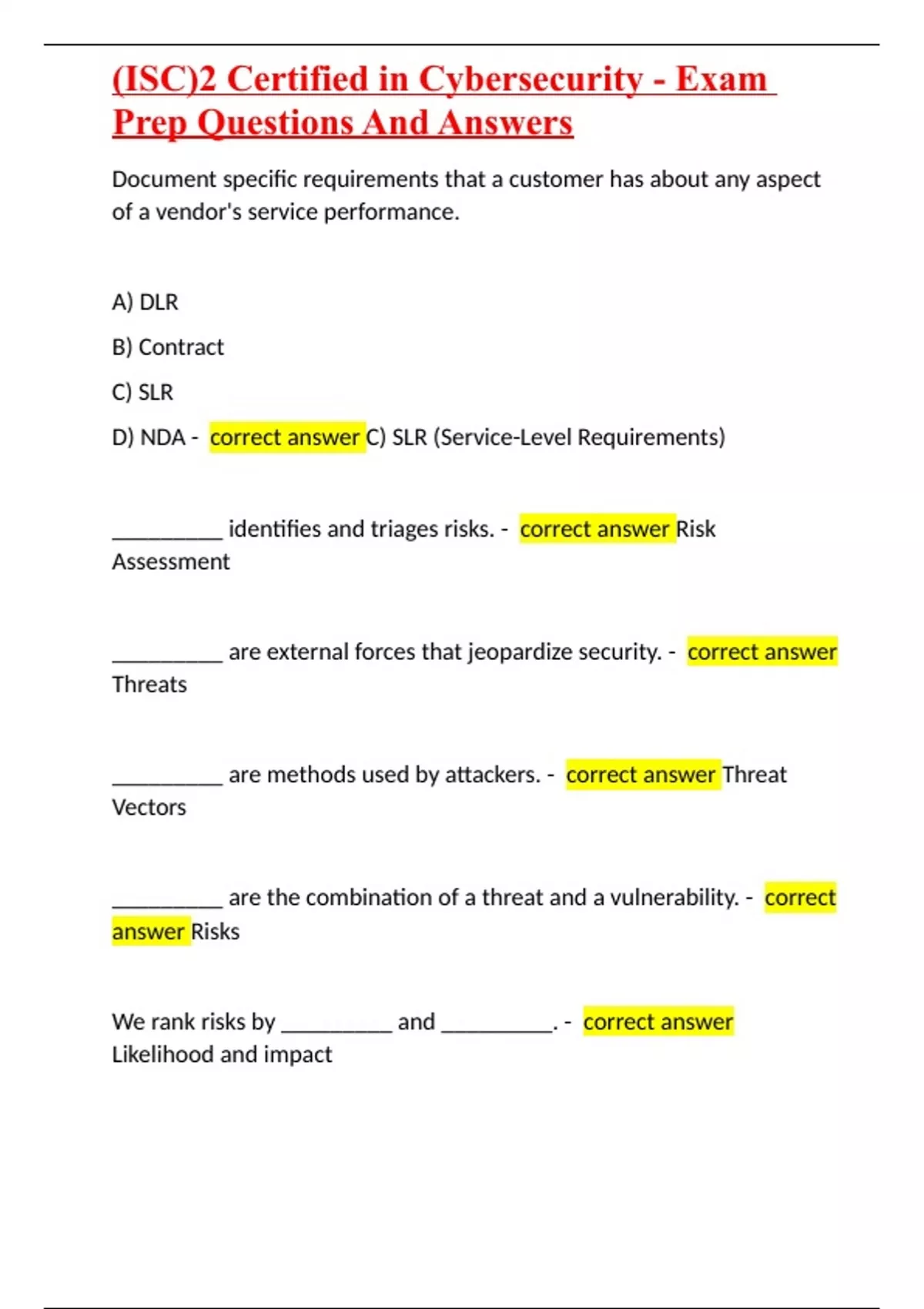 (ISC)2 Certified In Cybersecurity - Exam Prep Questions And Answers - 2 ...