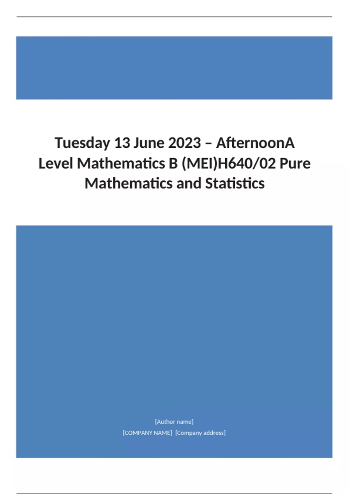 OCR A Level MATHEMATICS B(mei) Paper 2 QUESTION PAPER For June 2023 ...