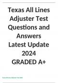 Texas All Lines Adjuster Test Questions and Answers Latest Update 2024 GRADED A+