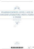 PEARSON EDEXCEL LEVEL 3 A LEVEL ENGLISH LITERATURE PAPER 2: PROSE   QUESTION PAPER JUNE 2023