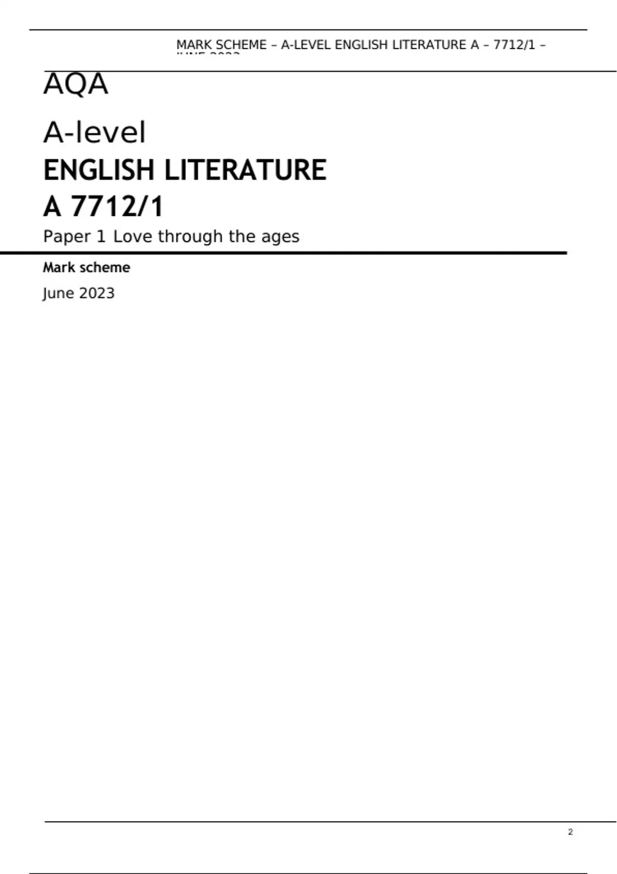 AQA A-level ENGLISH LITERATURE A 7712/1 Paper 1 Love through the ages ...