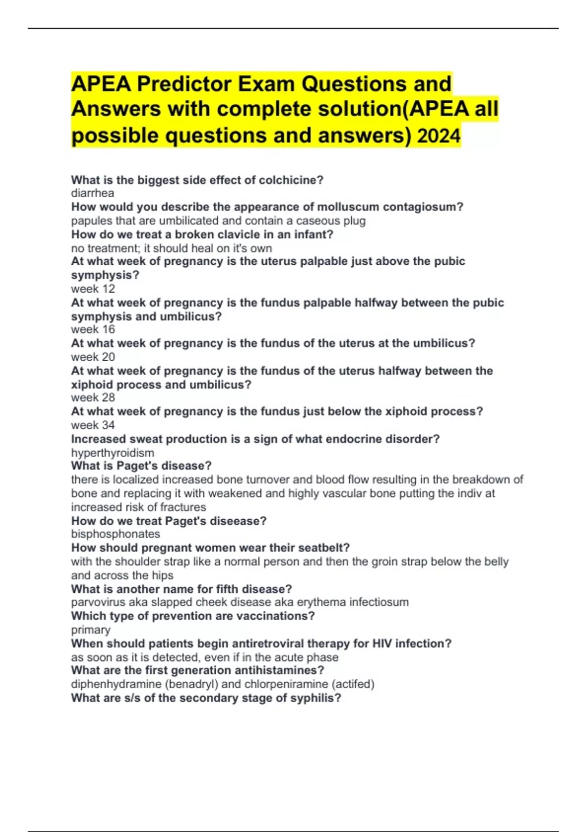 APEA Predictor Exam Questions And Answers With Complete Solution(APEA ...