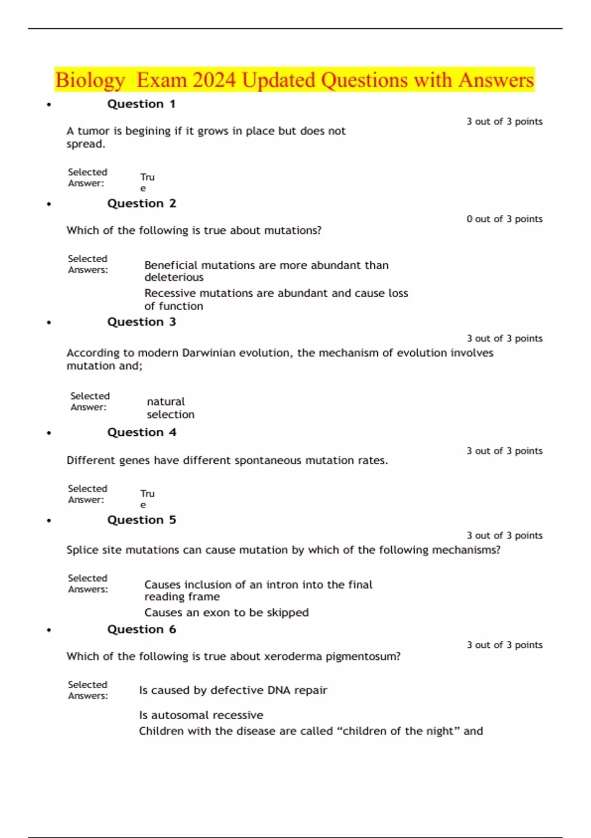 Biology Exam 2024 Updated Questions With Answers - Biology Exa - Stuvia Us