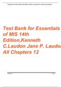 Test Bank for Essentials of MIS, 14th Edition, Kenneth C. Laudon Jane P. Laudon. All 12 Chapters