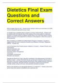 Dietetics Final Exam Questions and Correct Answers