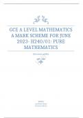 OCR GCE A LEVEL MATHEMATICS APAPER 1  MARK SCHEME FOR JUNE 2023: PURE MATHEMATICS