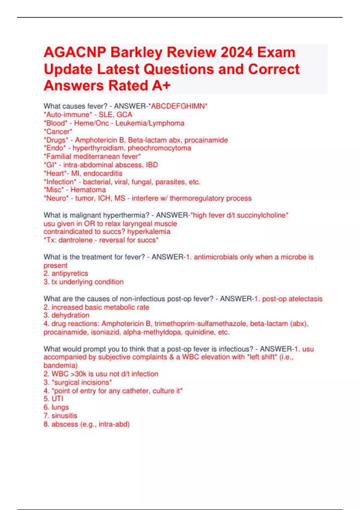 AGACNP Barkley Review 2024 Exam Update Latest Questions and Correct