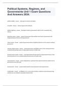 Political Systems, Regimes, and Governments Unit 1 Exam Questions And Answers 2024.