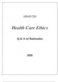 HSAD 210 HEALTH CARE ETHICS EXAM Q & A WITH RATIONALES 2024