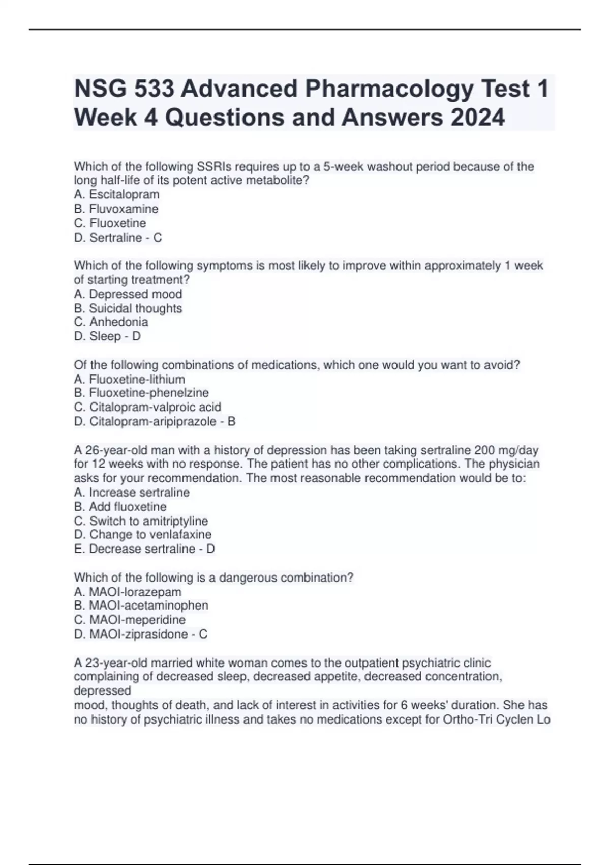 NSG 533 Advanced Pharmacology Test 1 Week 4 Questions And Answers 2024 ...