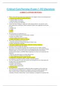 Critical Care Nursing Exam 1 182 Questions 100% CORRECT ANSWERS PROVIDED