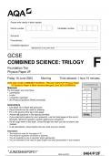 2023 AQA GCSE COMBINED SCIENCE: TRILOGY 8464/P/2F Physics Paper 2F Question Paper & Mark scheme (Merged) June 2023 [VERIFIED]